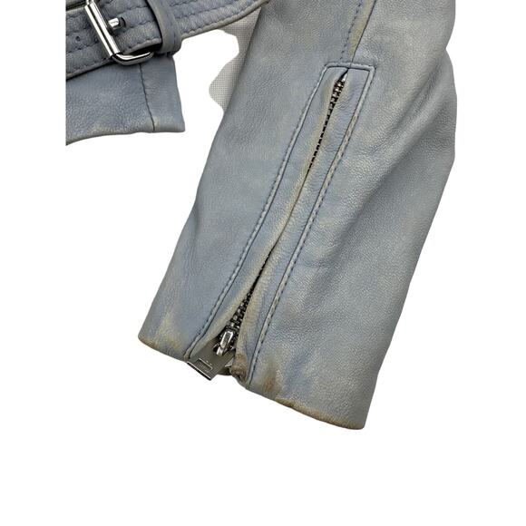 IRO - Ashville Leather Bomber Moto Jacket in Baby Blue - Picture 2 of 11